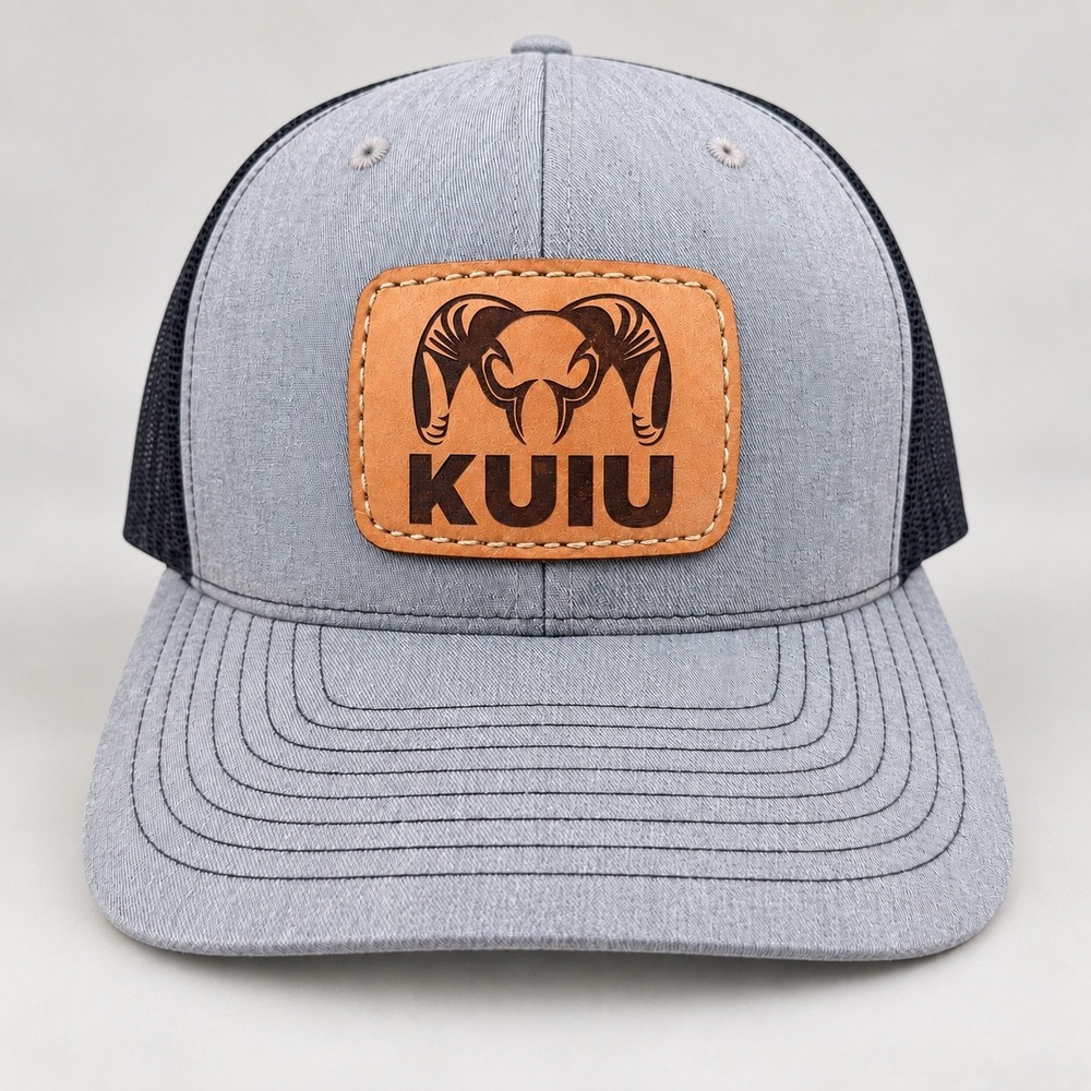 KUIU Mens Trucker Hat Leather Patch Mesh Snapback Cap Grey Black One Size Cotton